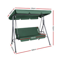 Gardeon Outdoor Swing Chair Garden Bench Furniture Canopy 3 Seater Green - ElectronX Plus