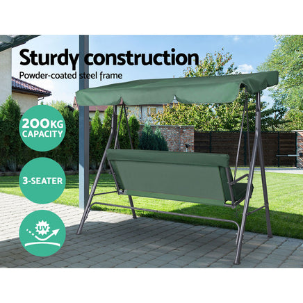 Gardeon Outdoor Swing Chair Garden Bench Furniture Canopy 3 Seater Green - ElectronX Plus