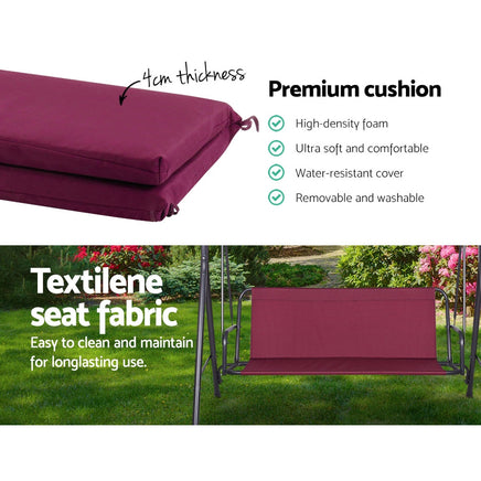 Gardeon Outdoor Swing Chair Garden Bench Furniture Canopy 3 Seater Wine Red - ElectronX Plus