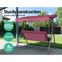 Gardeon Outdoor Swing Chair Garden Bench Furniture Canopy 3 Seater Wine Red - ElectronX Plus