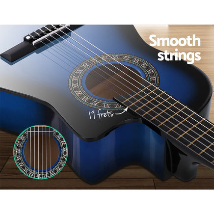 Alpha 34 Inch Classical Guitar Wooden Body Nylon String Beginner Kids Gift Blue - ElectronX Plus