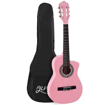 Alpha 34 Inch Classical Guitar Wooden Body Nylon String Beginner Kids Gift Pink - ElectronX Plus