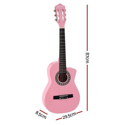 Alpha 34 Inch Classical Guitar Wooden Body Nylon String Beginner Kids Gift Pink - ElectronX Plus