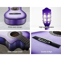 Alpha 34 Inch Classical Guitar Wooden Body Nylon String Beginner Kids Gift Purple - ElectronX Plus