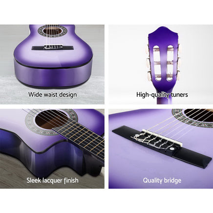 Alpha 34 Inch Classical Guitar Wooden Body Nylon String Beginner Kids Gift Purple - ElectronX Plus