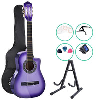 Alpha 34 Inch Classical Guitar Wooden Body Nylon String w/ Stand Beignner Purple - ElectronX Plus