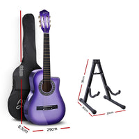 Alpha 34 Inch Classical Guitar Wooden Body Nylon String w/ Stand Beignner Purple - ElectronX Plus