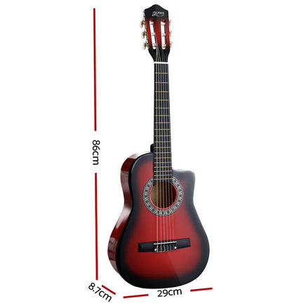 Alpha 34 Inch Classical Guitar Wooden Body Nylon String Beginner Kids Gift Red - ElectronX Plus