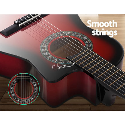 Alpha 34 Inch Classical Guitar Wooden Body Nylon String Beginner Kids Gift Red - ElectronX Plus