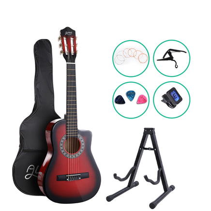 Alpha 34 Inch Classical Guitar Wooden Body Nylon String w/ Stand Beignner Red - ElectronX Plus