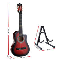 Alpha 34 Inch Classical Guitar Wooden Body Nylon String w/ Stand Beignner Red - ElectronX Plus