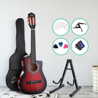 Alpha 34 Inch Classical Guitar Wooden Body Nylon String w/ Stand Beignner Red - ElectronX Plus