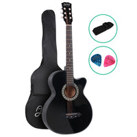 Alpha 38 Inch Acoustic Guitar Wooden Body Steel String Full Size Cutaway Black - ElectronX Plus