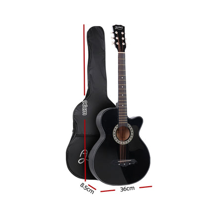 Alpha 38 Inch Acoustic Guitar Wooden Body Steel String Full Size Cutaway Black - ElectronX Plus