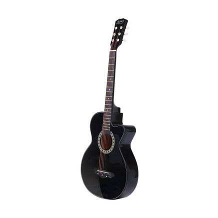 Alpha 38 Inch Acoustic Guitar Wooden Body Steel String Full Size Cutaway Black - ElectronX Plus