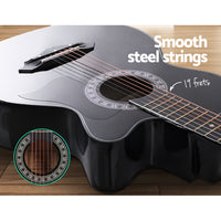 Alpha 38 Inch Acoustic Guitar Wooden Body Steel String Full Size Cutaway Black - ElectronX Plus