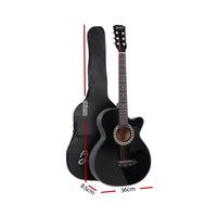 Alpha 38 Inch Acoustic Guitar Wooden Body Steel String Full Size w/ Stand Black - ElectronX Plus