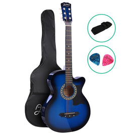 Alpha 38 Inch Acoustic Guitar Wooden Body Steel String Full Size Cutaway Blue - ElectronX Plus