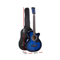 Alpha 38 Inch Acoustic Guitar Wooden Body Steel String Full Size w/ Stand Blue - ElectronX Plus