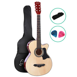 Alpha 38 Inch Acoustic Guitar Wooden Body Steel String Full Size Cutaway Wood - ElectronX Plus