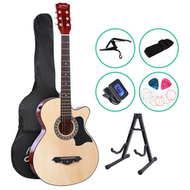 Alpha 38 Inch Acoustic Guitar Wooden Body Steel String Full Size w/ Stand Wood - ElectronX Plus