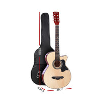 Alpha 38 Inch Acoustic Guitar Wooden Body Steel String Full Size w/ Stand Wood - ElectronX Plus