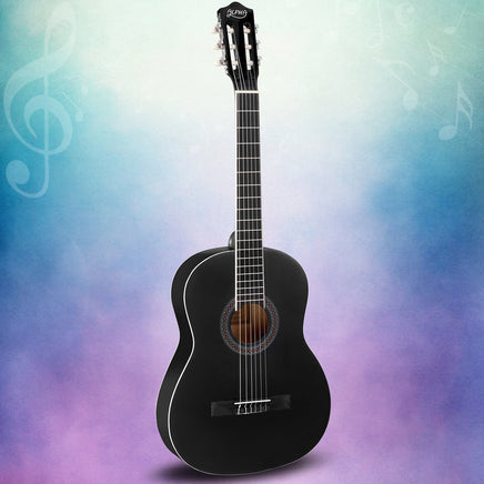 Alpha 39 Inch Classical Guitar Wooden Body Nylon String Beginner Gift Black - ElectronX Plus