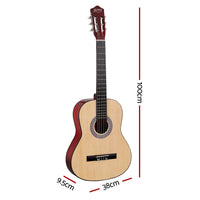 Alpha 39 Inch Classical Guitar Wooden Body Nylon String Beginner Gift Natural - ElectronX Plus