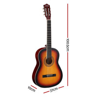 Alpha 39 Inch Classical Guitar Wooden Body Nylon String Beginner Gift Sunburst - ElectronX Plus