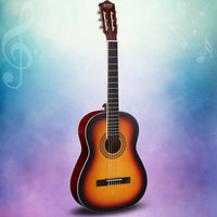 Alpha 39 Inch Classical Guitar Wooden Body Nylon String Beginner Gift Sunburst - ElectronX Plus