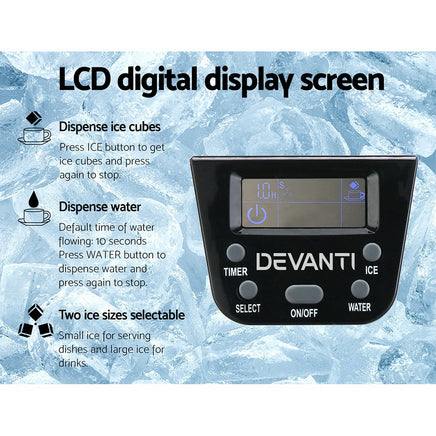 Devanti 2L Portable Ice Cuber Maker & Water Dispenser - Silver - ElectronX Plus