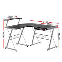 Artiss Computer Desk L-Shape Keyboard Tray Shelf Black - ElectronX Plus