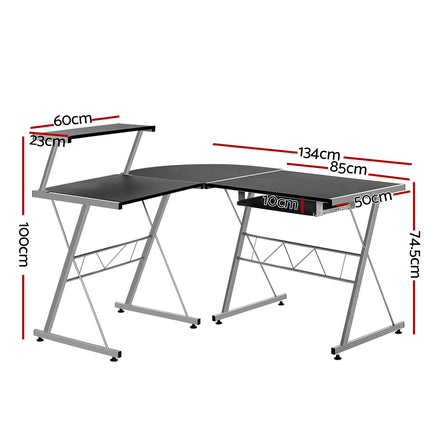 Artiss Computer Desk L-Shape Keyboard Tray Shelf Black - ElectronX Plus