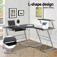 Artiss Computer Desk L-Shape Keyboard Tray Shelf Black - ElectronX Plus