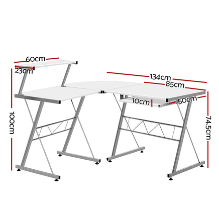 Artiss Computer Desk L-Shape Keyboard Tray Shelf White - ElectronX Plus