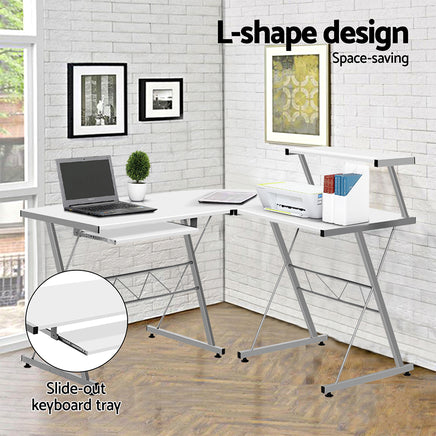 Artiss Computer Desk L-Shape Keyboard Tray Shelf White - ElectronX Plus