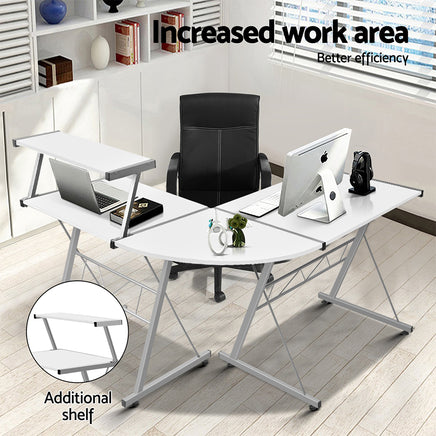 Artiss Computer Desk L-Shape Keyboard Tray Shelf White - ElectronX Plus