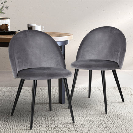 Artiss Dining Chairs Set of 2 Velvet Solid Curved Dark Grey - ElectronX Plus