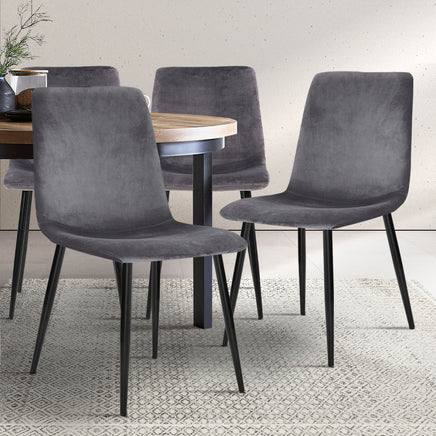 Artiss Dining Chairs Set of 4 Velvet Horizontal Slope Grey - ElectronX Plus