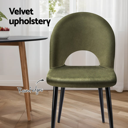 Artiss Dining Chairs Set of 2 Velvet Hollow Green - ElectronX Plus