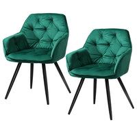 Artiss Dining Chairs Set of 2 Velvet Diamond Tufted Armchair Green - ElectronX Plus