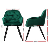 Artiss Dining Chairs Set of 2 Velvet Diamond Tufted Armchair Green - ElectronX Plus