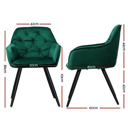 Artiss Dining Chairs Set of 2 Velvet Diamond Tufted Armchair Green - ElectronX Plus