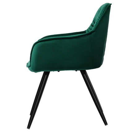 Artiss Dining Chairs Set of 2 Velvet Diamond Tufted Armchair Green - ElectronX Plus