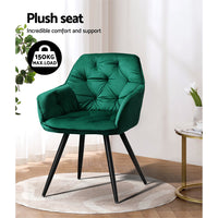 Artiss Dining Chairs Set of 2 Velvet Diamond Tufted Armchair Green - ElectronX Plus