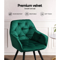 Artiss Dining Chairs Set of 2 Velvet Diamond Tufted Armchair Green - ElectronX Plus