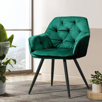 Artiss Dining Chairs Set of 2 Velvet Diamond Tufted Armchair Green - ElectronX Plus