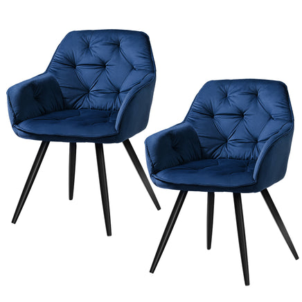 Artiss Dining Chairs Set of 2 Velvet Diamond Tufted Armchair Blue - ElectronX Plus