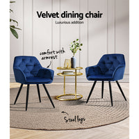 Artiss Dining Chairs Set of 2 Velvet Diamond Tufted Armchair Blue - ElectronX Plus