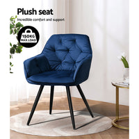 Artiss Dining Chairs Set of 2 Velvet Diamond Tufted Armchair Blue - ElectronX Plus